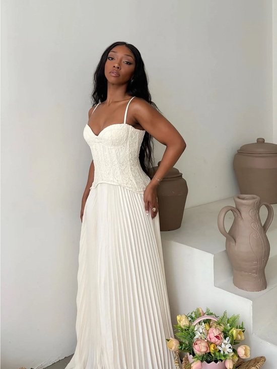 Fashion Nova Dresses & Skirts - Daniella Lace Corset Pleated Maxi Dress
